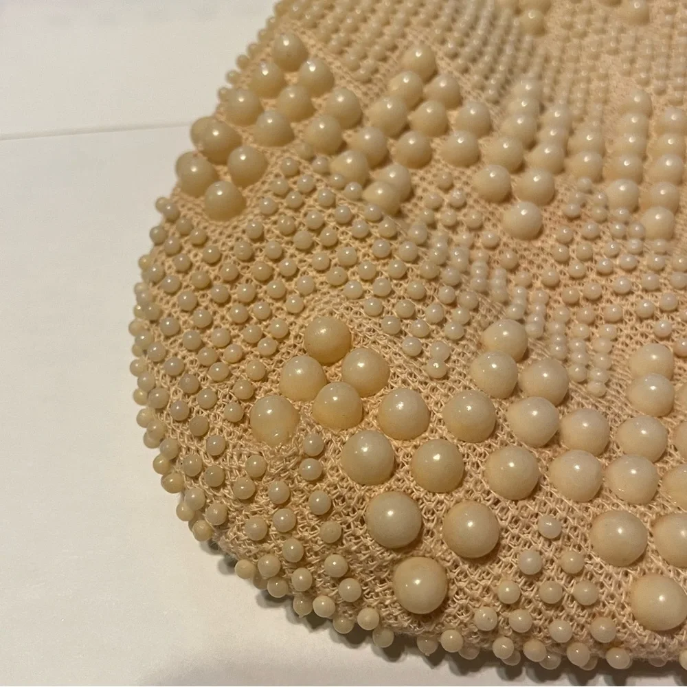 Vintage Hong Kong Beaded Evening Bag Ivory Pearl Top Handle Purse